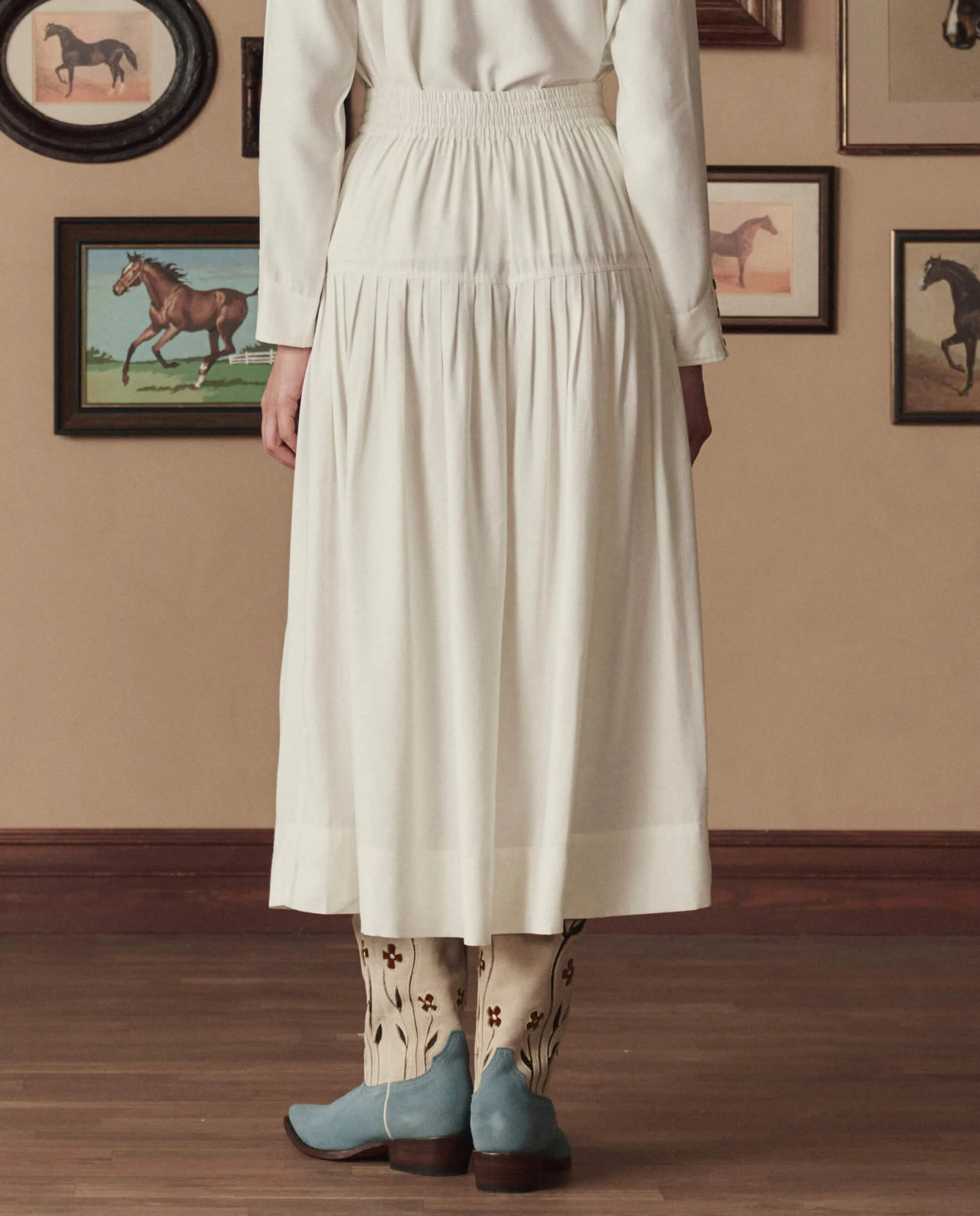 The Western Embroidered Highland Skirt. -- Cream With Chambray Mix Multi Emb - Image 4