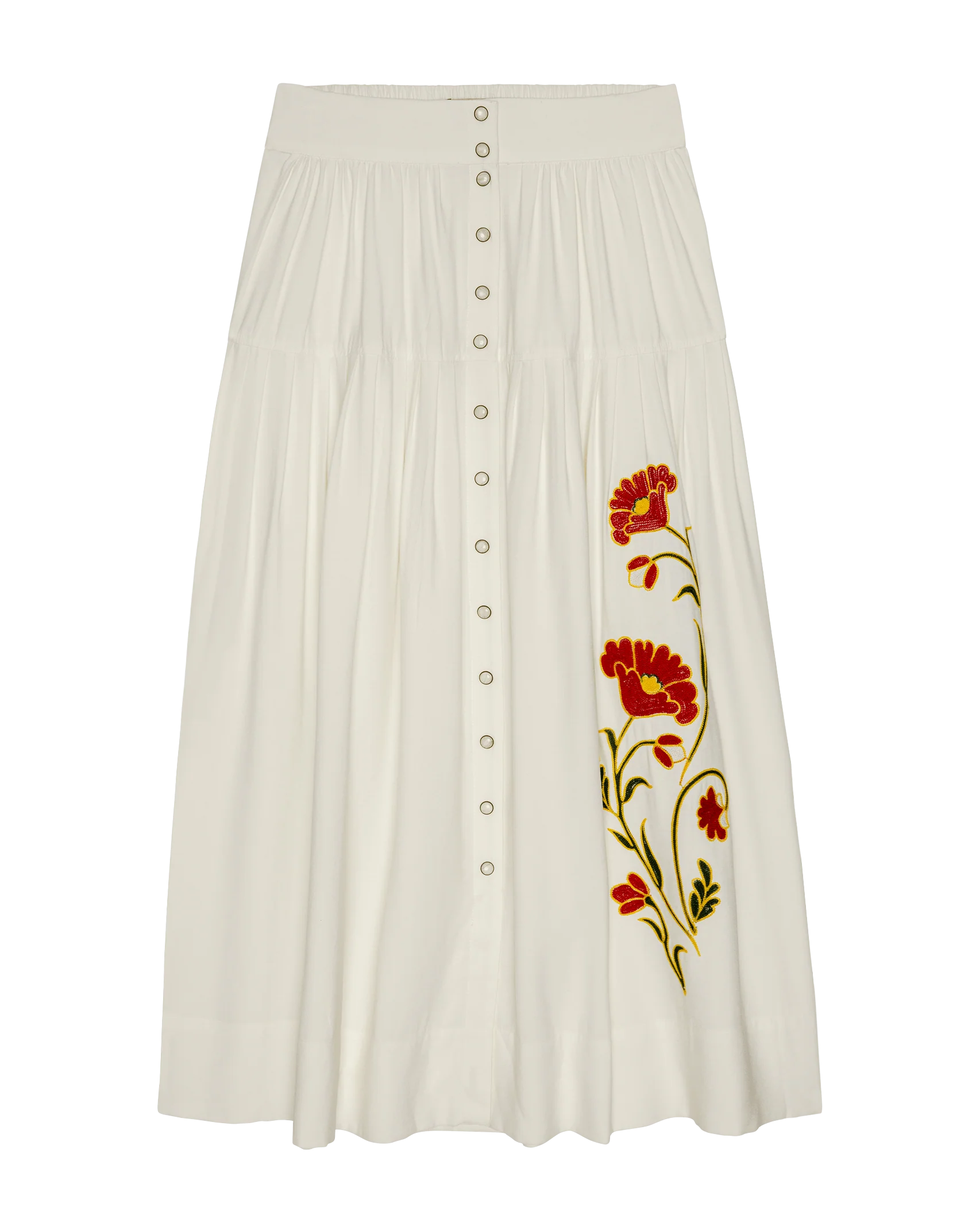 The Western Embroidered Highland Skirt. -- Cream With Chambray Mix Multi Emb - Image 6