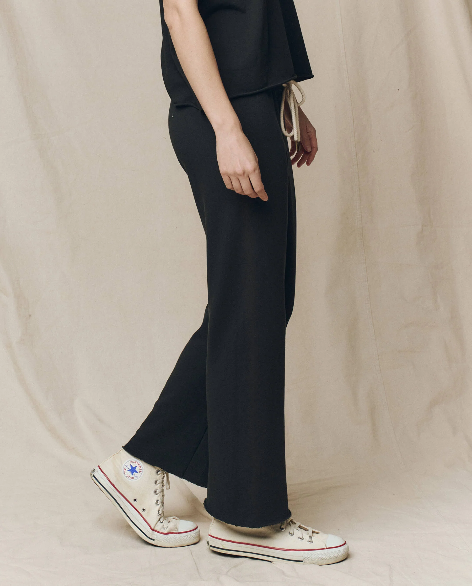 The Wide Leg Cropped Sweatpant. -- Almost Black - Image 3
