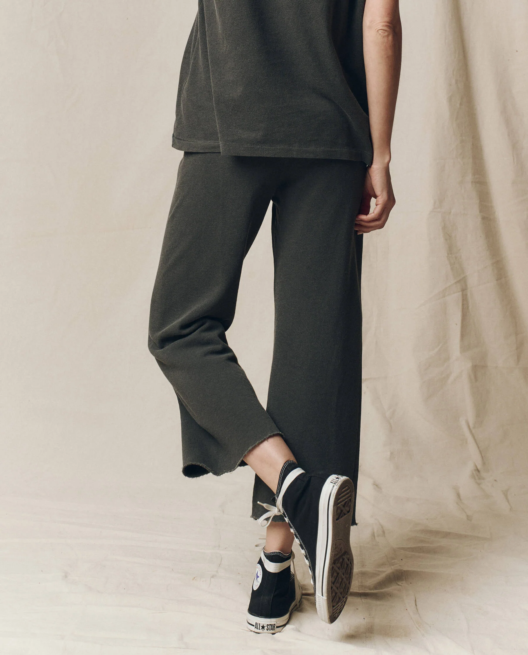 The Wide Leg Cropped Sweatpant. -- Washed Black - Image 3