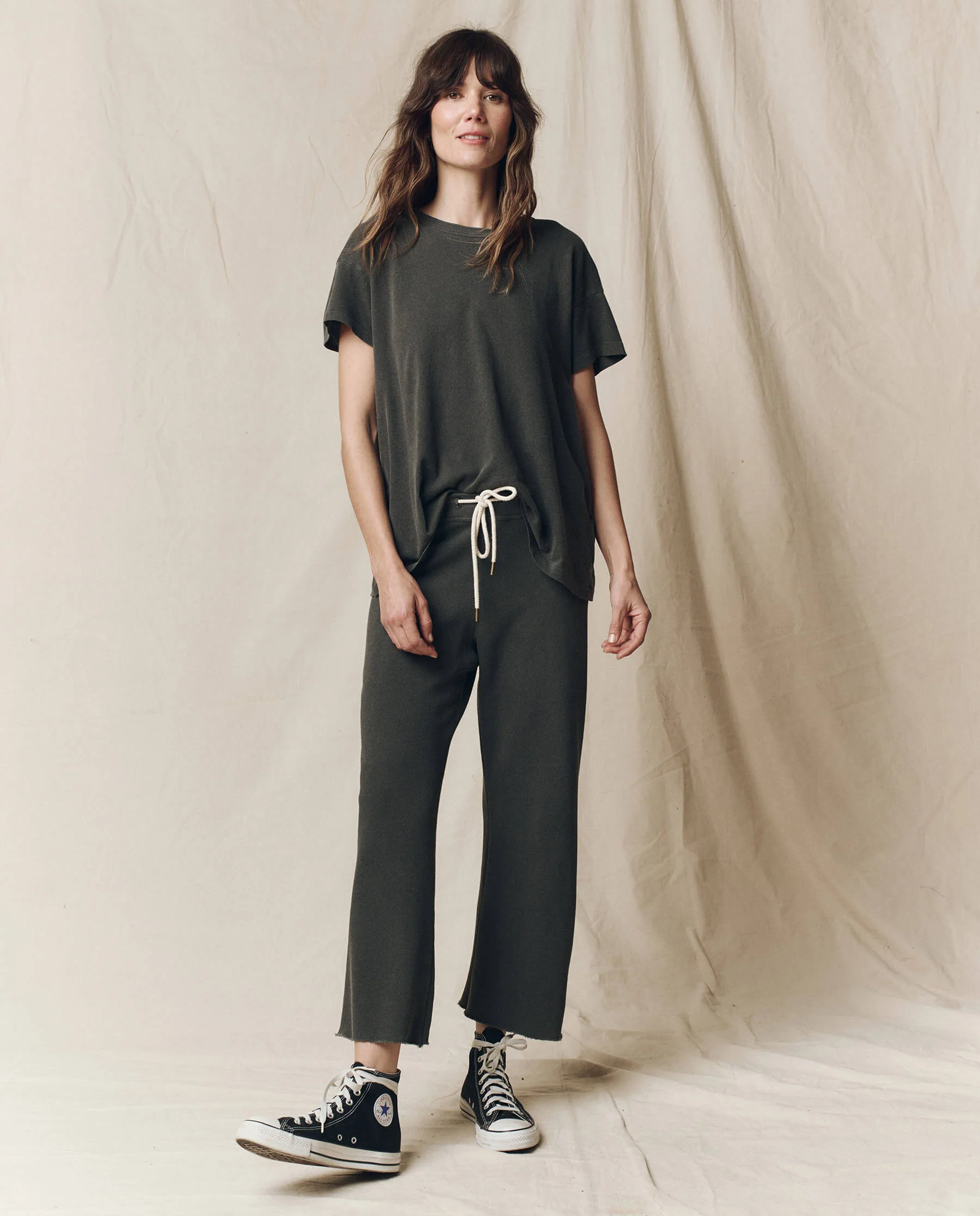 The Wide Leg Cropped Sweatpant. -- Washed Black - Image 4