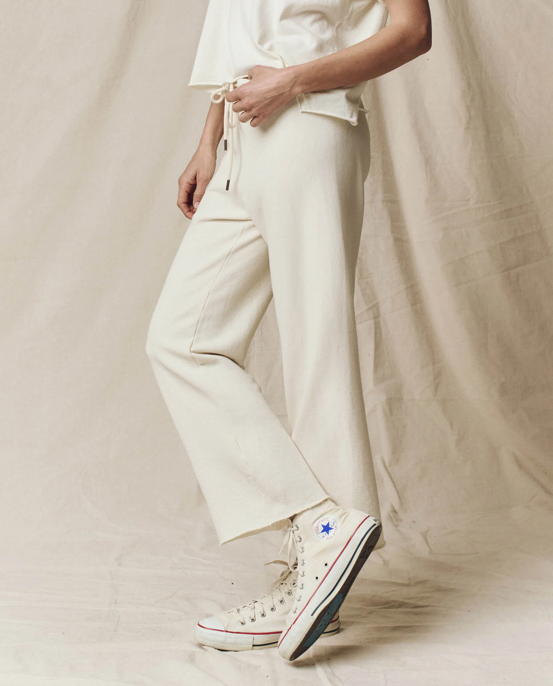 The Wide Leg Cropped Sweatpant. -- Washed White - Image 3