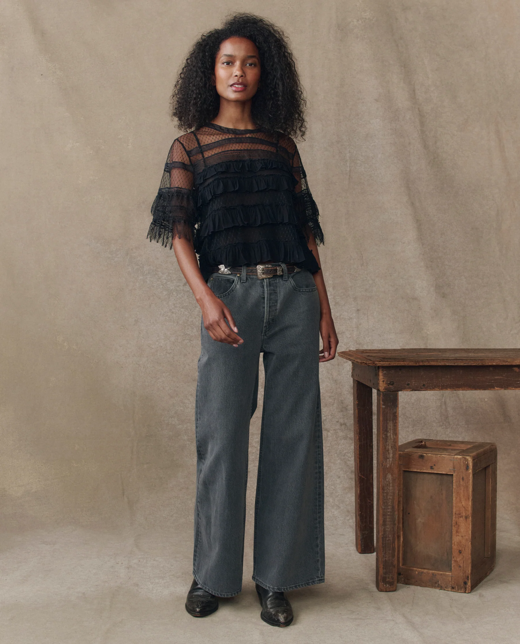 The Winter Mesh Flounce Top. -- Black - Image 5