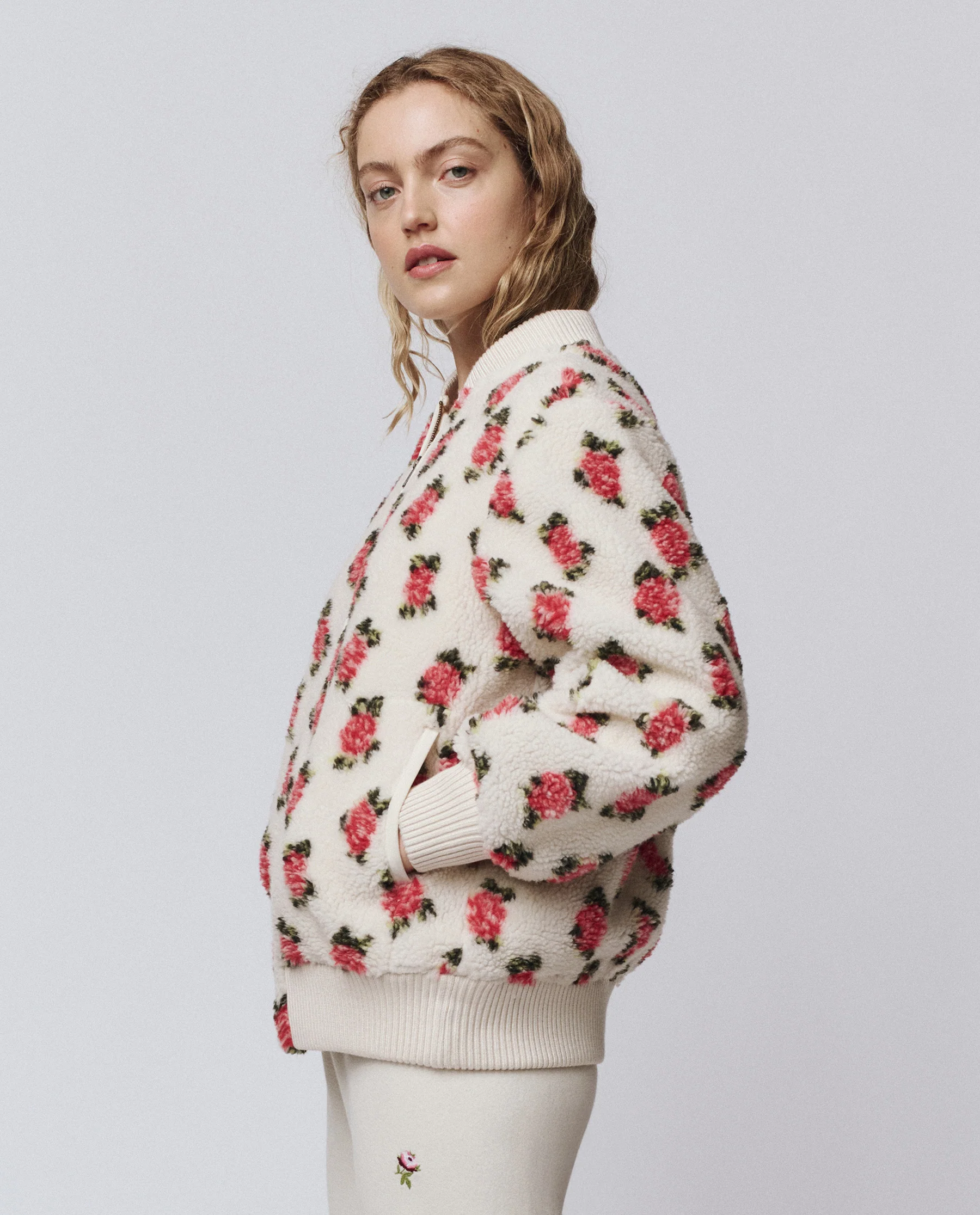 The Zip Front Plush Bomber. -- Cream Rose - Image 4