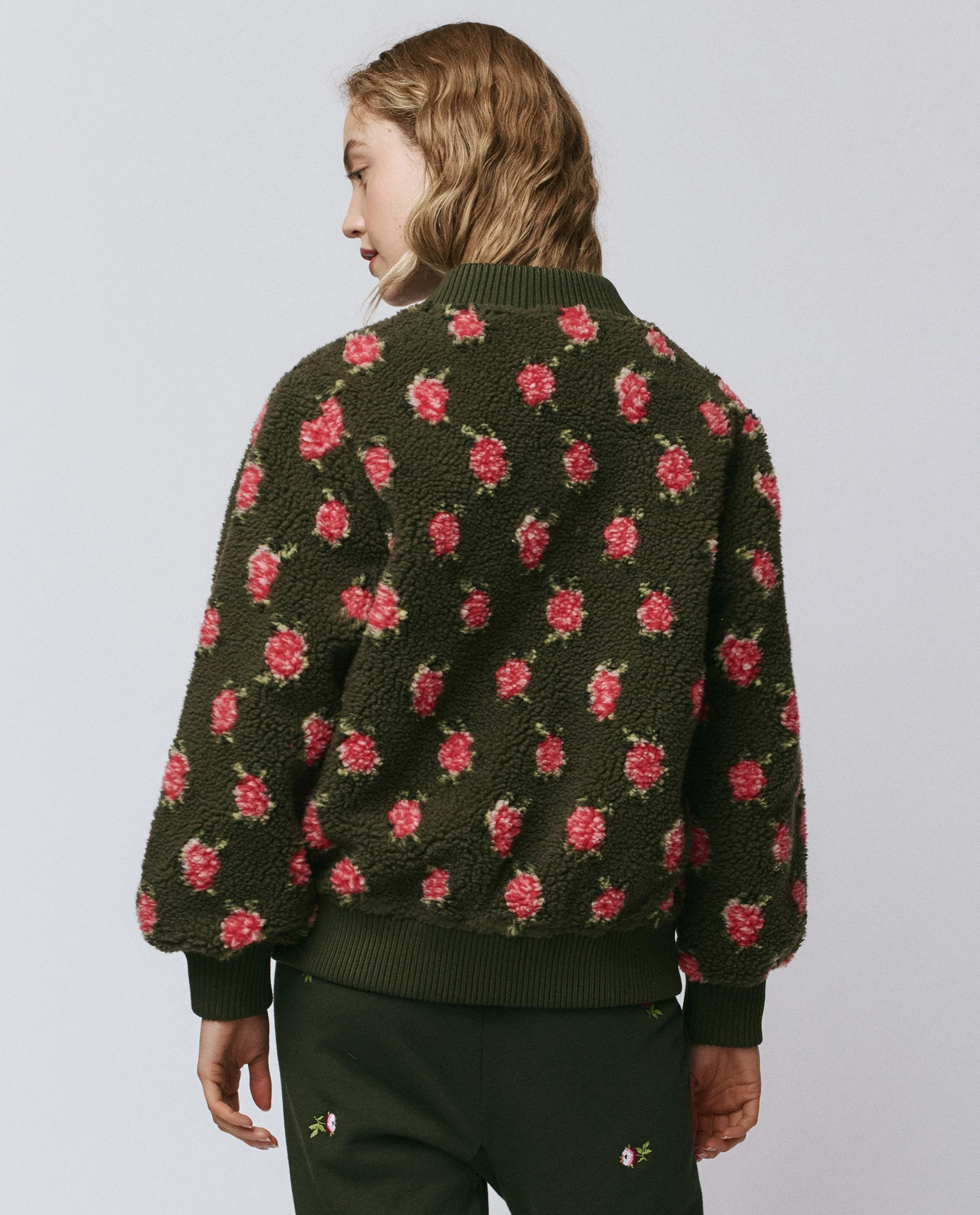 The Zip Front Plush Bomber. -- Woodland Green - Image 3